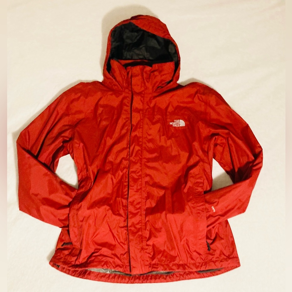 The North Face Mens Large Spell Out HyVent Waterproof Hooded Rain Jacket Red